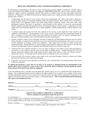 Soccer Release and Indemnification Agreement