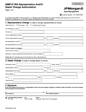 SIMPLE IRA Representative Dealer Change Authorization