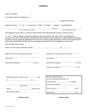 Hawaii Minor Driver Affidavit