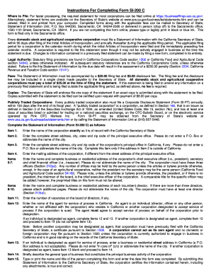 California Statement of Information Form SI-200 C