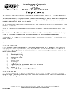 Montana Gasoline and Diesel Tax Refund Invoice