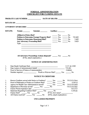 Florida Checklist for Closing Estate