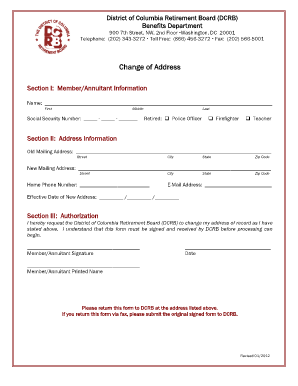 District of Columbia Retirement Board Change of Address Form