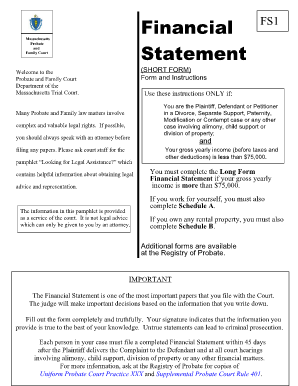 Massachusetts Short Form Financial Statement
