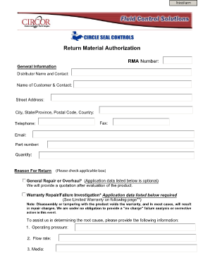Return Material Authorization Form