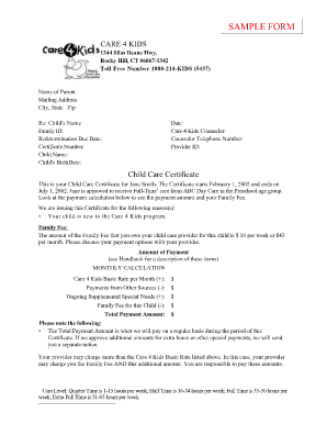 Child Care Certificate
