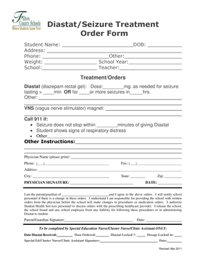 Diastat Seizure Treatment Order Form