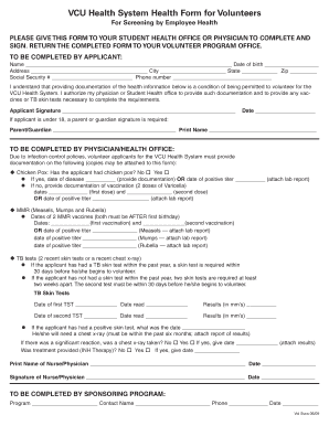 VCU Health System Volunteer Health Form