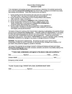 Ground Zero Climbing Gym Waiver Form