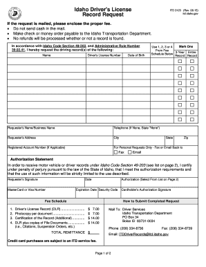 Idaho Driver's License Record Request Form