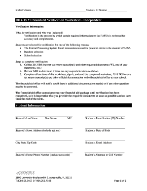 2014-15 Standard Verification Worksheet - Independent