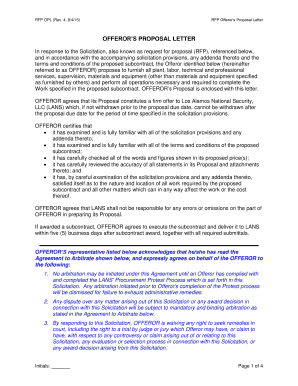 Example of proposal letter for event - RFP Offerors Proposal Letter - lanl