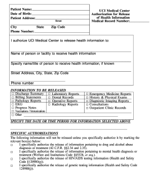 UCI Medical Center Health Information Release Authorization