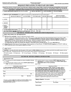 SF 180 Request Pertaining to Military Records