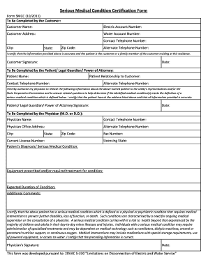 Serious Medical Condition Certification Form