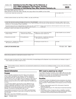 California Form 3525 Substitute for W-2 or 1099-R