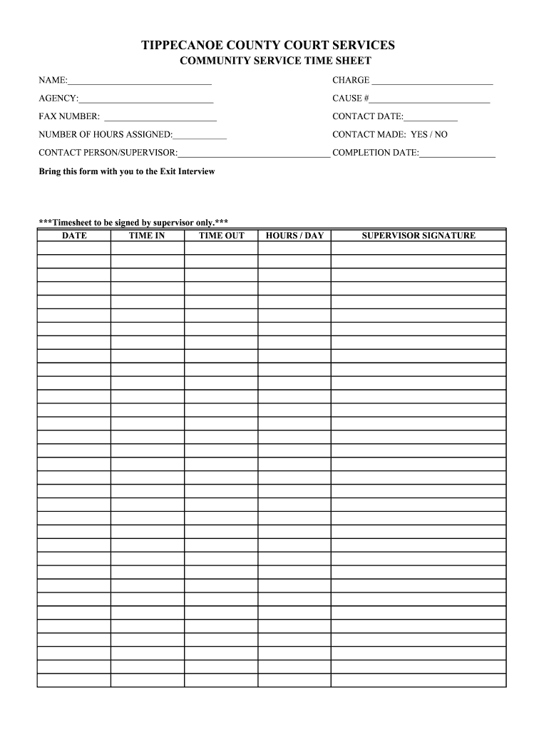 Community Service Sheet Fill Online, Printable, Fillable, Blank