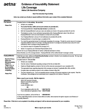 Evidence of Insurability Statement for Life Coverage