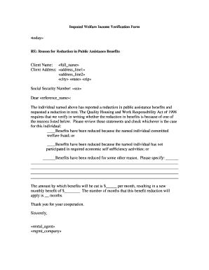 Imputed Welfare Income Verification Form