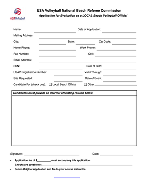 USA Volleyball Local Beach Referee Application