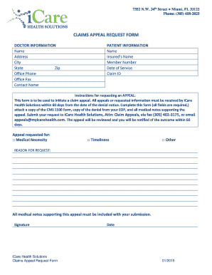 iCare Health Solutions Claims Appeal Request Form