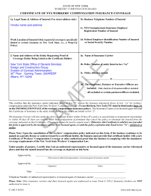 New York Workers' Compensation Insurance Coverage Certificate