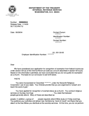 IRS Exemption Denial Letter