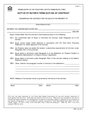 Texas Notice of Buyer's Termination of Contract
