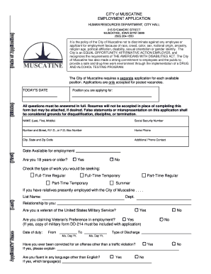 City of Muscatine Employment Application