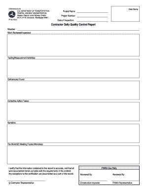 Contractor Daily Quality Control Report