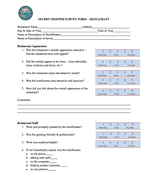Restaurant Secret Shopper Survey Form