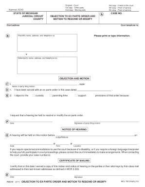 Objection to Ex Parte Order and Motion to Rescind or Modify