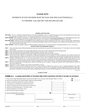 Alabama Employer Quarterly Income Tax Return