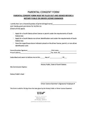Parental Consent Form for South Dakota Driver License