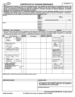 Certificate of Garage Insurance