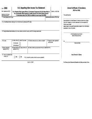 IRS Form 2063 Departing Alien Income Tax Statement