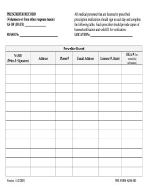 Prescriber Record Form