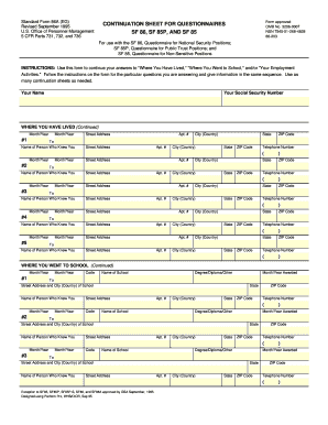 Standard Form 86A Continuation Sheet