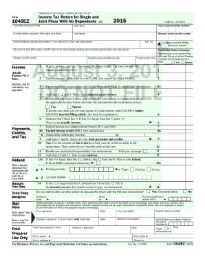 IRS Form 1040EZ 2015 Draft