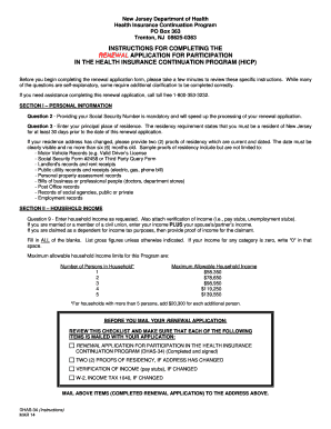 New Jersey Health Insurance Continuation Program Renewal Application