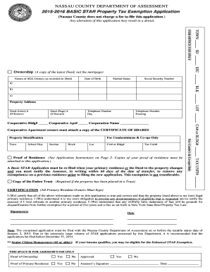Nassau County Basic STAR Property Tax Exemption Application