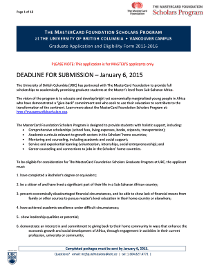 Liquid measure chart - Page 1 of 13 T HE M ASTER C ARD F OUNDATION S CHOLARS P ROGRAM at THE UNIVERSITY OF BRITISH COLUMBIA VANCOUVER CAMPUS Graduate Application and Eligibility Form 20152016 PLEASE NOTE: This application is for MASTERS applicants only