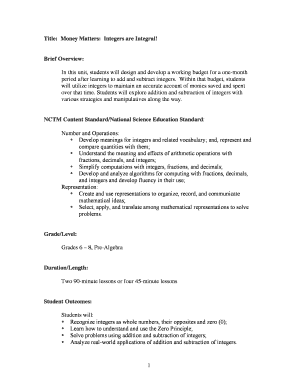 Money Matters Budget Worksheet