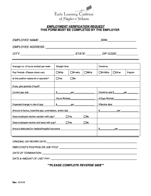 Volusia County Employment Verification Request