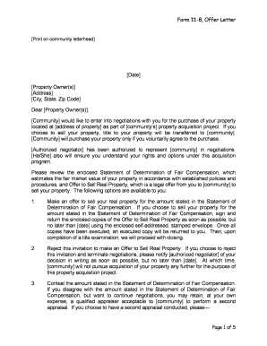 Form II-8 Offer Letter for Property Acquisition
