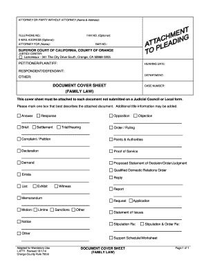 California Family Law Document Cover Sheet
