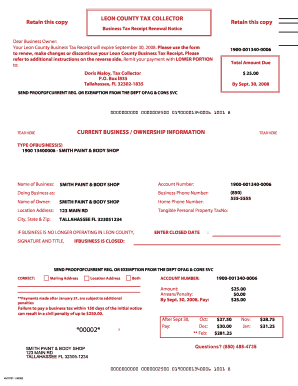 Leon County Business Tax Receipt Renewal Notice