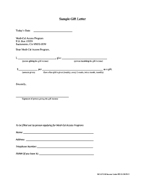 Medi-Cal Gift Income Letter