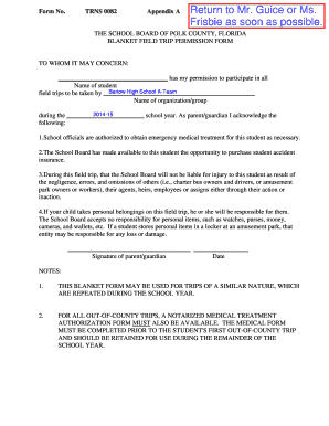 Polk County Field Trip Permission Form