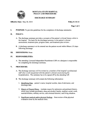 Montana State Hospital Discharge Summary